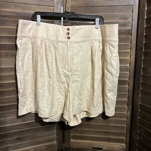 Lane Bryant Beige Soft Linen Blend Shorts Pleated Front Plus Sz 20 Coastal Boho